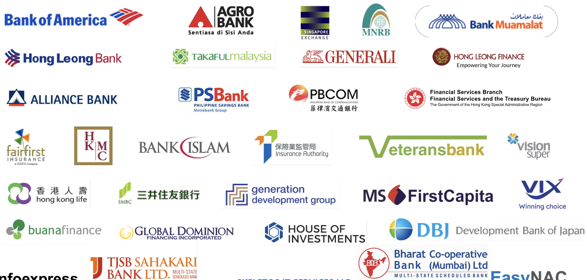 EasyNAC APAC FSI Customers — Bank of America, Hong Leong Bank, Singapore Exchange, Generali, Alliance Bank, Bharat Co-op Bank, TJSB Sahakari Bank